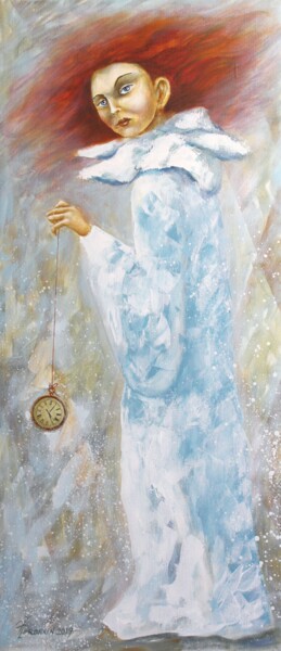 Schilderij getiteld "PIERROT WITH WATCHES" door Vladimir Pronkin, Origineel Kunstwerk, Olie