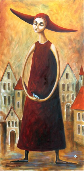 Картина под названием "ДЕВОЧКА С ГОЛУБОЙ П…" - Vladimir Pronkin, Подлинное произведение искусства, Масло