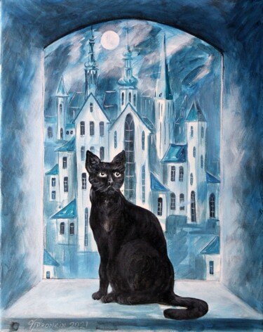 Peinture intitulée "BLACK CAT 1" par Vladimir Pronkin, Œuvre d'art originale, Huile