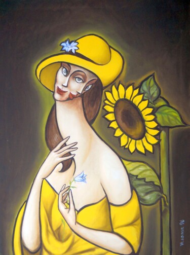 Картина под названием "LADY IN YELLOW" - Vladimir Pronkin, Подлинное произведение искусства, Масло
