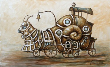 Картина под названием "Улитка-паровоз" - Vladimir Pronkin, Подлинное произведение искусства, Масло