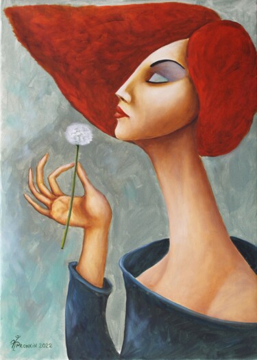 Painting titled "LADY & DANDELION" by Vladimir Pronkin, Original Artwork, Oil