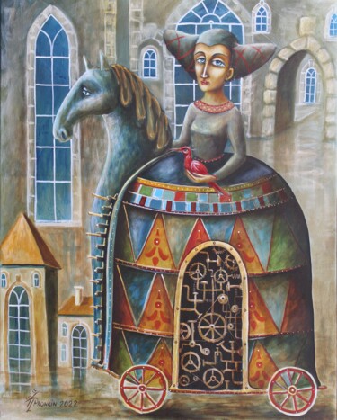 Schilderij getiteld "Карета" door Vladimir Pronkin, Origineel Kunstwerk, Olie