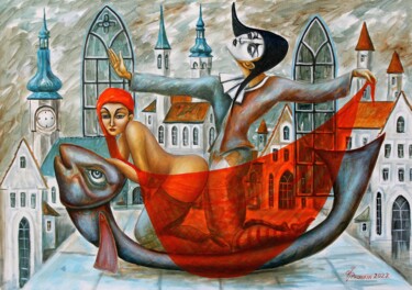 Pintura titulada "RED SAIL" por Vladimir Pronkin, Obra de arte original, Oleo