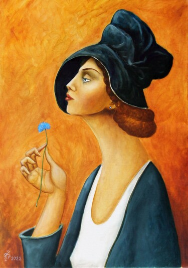 Peinture intitulée "дама с васильком" par Vladimir Pronkin, Œuvre d'art originale, Huile