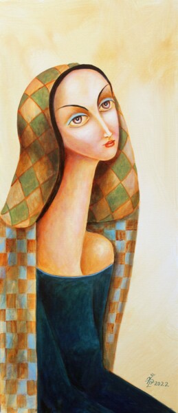 Painting titled "Lady in a checkered…" by Vladimir Pronkin, Original Artwork, Oil