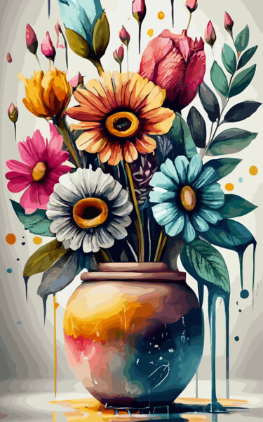 Digital Arts titled "Bouquet of flowers" by Vladimir Semenov, Original Artwork, Digital Painting