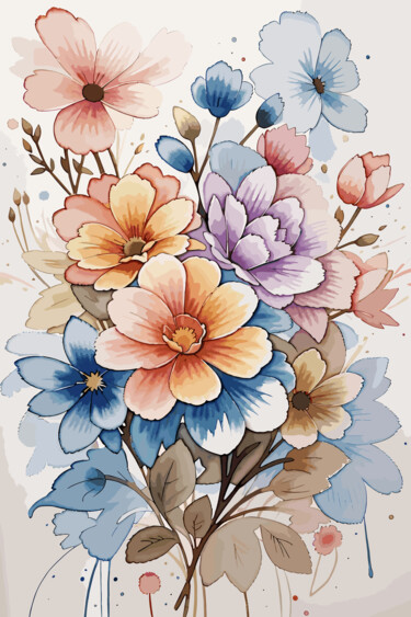 Artes digitais intitulada "Bouquet of wild flo…" por Vladimir Semenov, Obras de arte originais, Trabalho Digital 2D