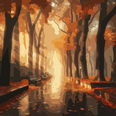 Digital Arts titled "Autumn landscape" by Vladimir Semenov, Original Artwork, AI generated image
