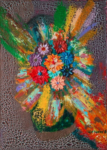 Картина под названием "Цветочный взрыв" - Владимир Щетинин Рубини-Коэн, Подлинное произведение искусства, Масло