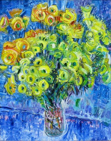 Painting titled "Blue, Lemon & Orange" by Vladimir Shahinyan, Original Artwork, Oil