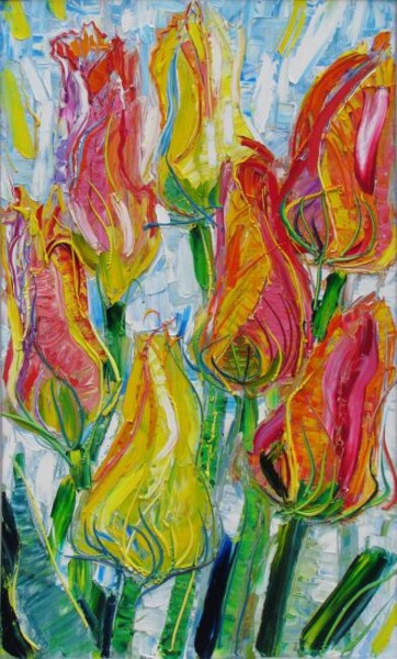 Painting titled "Sleeping Tulips" by Vladimir Shahinyan, Original Artwork, Oil