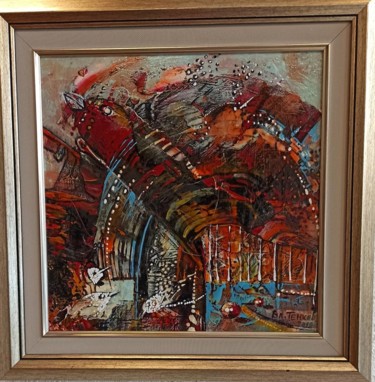 Painting titled "Red waves" by Vladimir Temkov, Original Artwork, Acrylic Mounted on Wood Stretcher frame