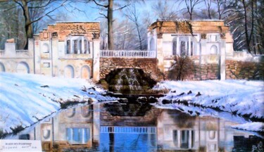 Painting titled "Первый снег" by Vladimir Iudin, Original Artwork, Oil