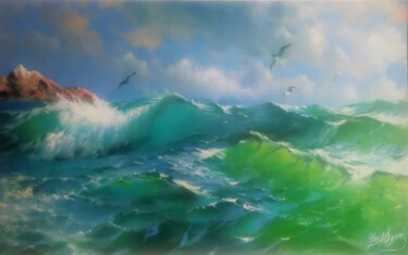 Картина под названием "Среди изумрудных во…" - Владимир Юдин, Подлинное произведение искусства, Масло