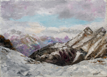 Painting titled "In Austrian Alps" by Vladimir Volosov, Original Artwork, Oil Mounted on Wood Stretcher frame