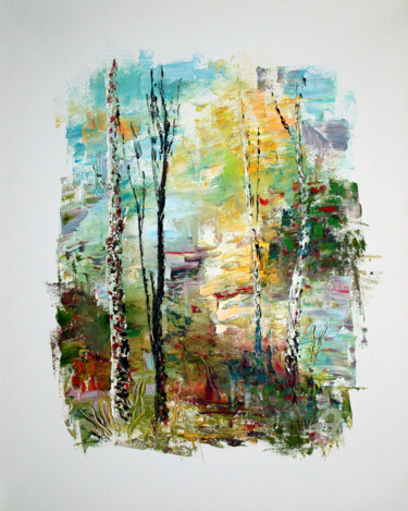 Painting titled "Autumn  Forest" by Vladimir Volosov, Original Artwork, Oil Mounted on Wood Stretcher frame