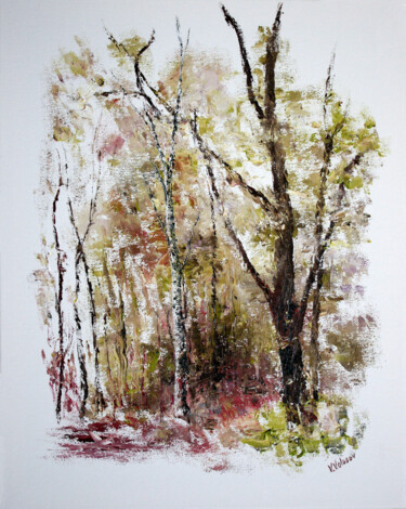 Painting titled "Forest etude" by Vladimir Volosov, Original Artwork, Oil Mounted on Wood Stretcher frame