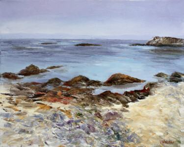 Painting titled "Stony shore" by Vladimir Volosov, Original Artwork, Oil Mounted on Wood Stretcher frame