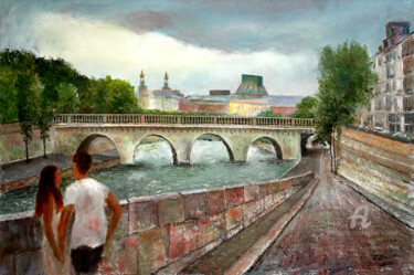 Painting titled "Paris" by Vladimir Volosov, Original Artwork, Oil Mounted on Wood Stretcher frame