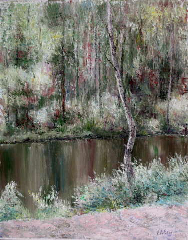 绘画 标题为“The lake in the for…” 由Vladimir Volosov, 原创艺术品, 油 安装在木质担架架上