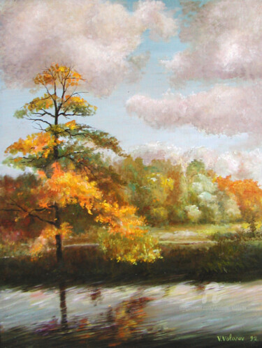Painting titled "Autumn Breath" by Vladimir Volosov, Original Artwork, Oil Mounted on Wood Stretcher frame