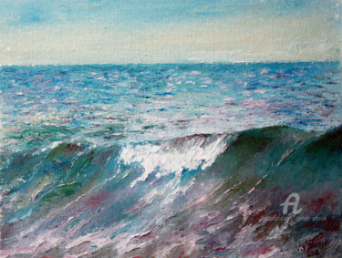 Painting titled "The wave" by Vladimir Volosov, Original Artwork, Oil Mounted on Wood Stretcher frame
