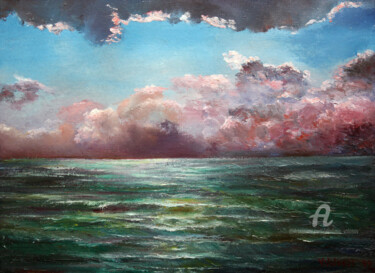 Painting titled "Thunderstorm over t…" by Vladimir Volosov, Original Artwork, Oil Mounted on Wood Stretcher frame