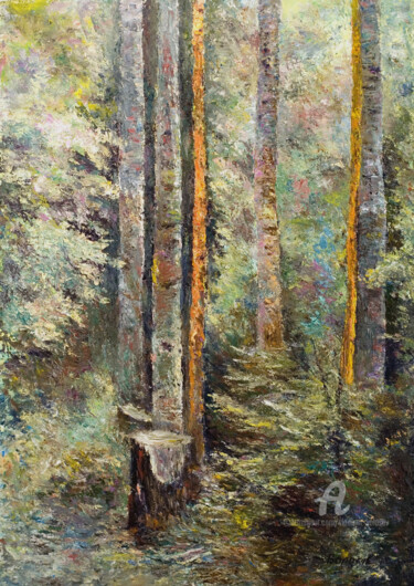 Painting titled "Forest felling..." by Vladimir Volosov, Original Artwork, Oil Mounted on Wood Stretcher frame