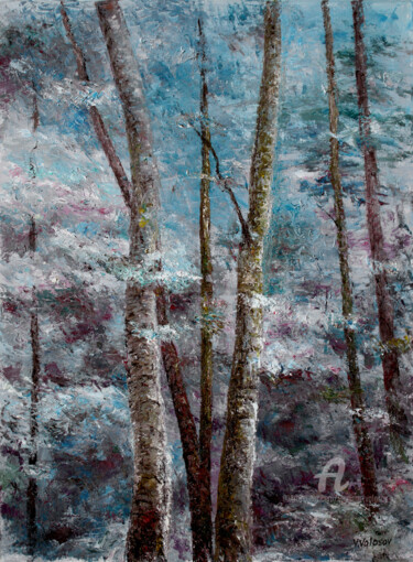 Malarstwo zatytułowany „Landscape with Blue…” autorstwa Vladimir Volosov, Oryginalna praca, Olej Zamontowany na Drewniana ra…