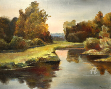 Malerei mit dem Titel "Near the Lake.." von Vladimir Volosov, Original-Kunstwerk, Öl
