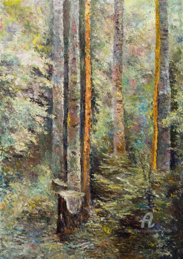 Painting titled "Forest felling...." by Vladimir Volosov, Original Artwork, Oil Mounted on Wood Stretcher frame