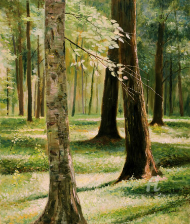 Painting titled "In Peterhoff Park" by Vladimir Volosov, Original Artwork, Oil Mounted on Wood Stretcher frame