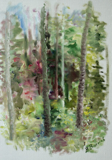 Painting titled "In the thicket." by Vladimir Volosov, Original Artwork, Oil Mounted on Wood Stretcher frame