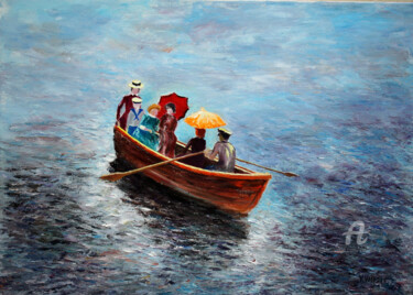 Painting titled "Weekend stroll" by Vladimir Volosov, Original Artwork, Oil Mounted on Wood Stretcher frame