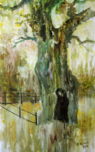 Painting titled "Crying oak Плачущий…" by Vladimir Volosov, Original Artwork, Oil Mounted on Wood Stretcher frame