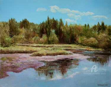Картина под названием "Forest lake" - Vladimir Volosov, Подлинное произведение искусства, Масло Установлен на Деревянная рам…
