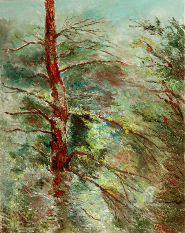 Pintura intitulada "Lonely old tree" por Vladimir Volosov, Obras de arte originais, Óleo Montado em Armação em madeira