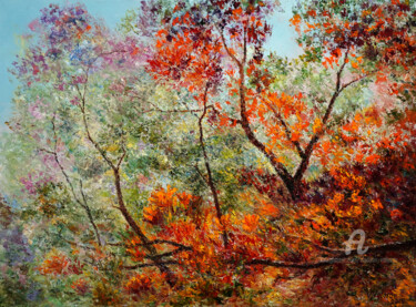 Painting titled "Autumn Lace.." by Vladimir Volosov, Original Artwork, Oil Mounted on Wood Stretcher frame