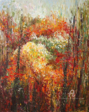 Painting titled "Fall colors" by Vladimir Volosov, Original Artwork, Oil Mounted on Wood Stretcher frame