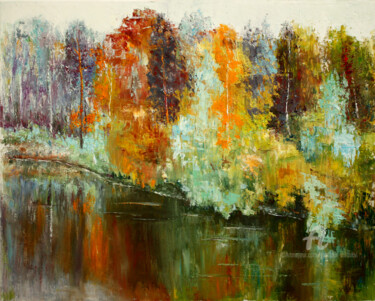 Painting titled "Autumn Forest Colors" by Vladimir Volosov, Original Artwork, Oil Mounted on Wood Stretcher frame