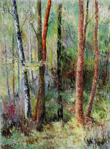 Painting titled "Forest Melody..." by Vladimir Volosov, Original Artwork, Oil Mounted on Wood Stretcher frame