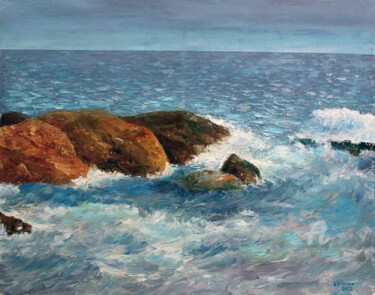Painting titled "Atlantic Ocean ." by Vladimir Volosov, Original Artwork, Oil Mounted on Wood Stretcher frame