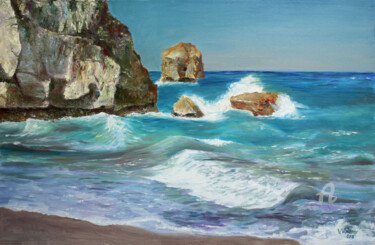 Painting titled "Faraway Coasts-" by Vladimir Volosov, Original Artwork, Oil Mounted on Wood Stretcher frame