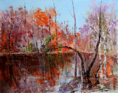 Painting titled "Cold Autumn" by Vladimir Volosov, Original Artwork, Oil Mounted on Wood Stretcher frame