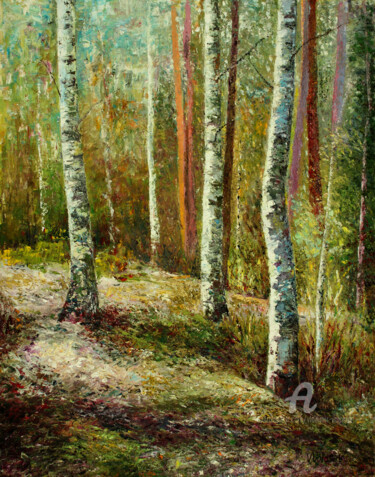 Peinture intitulée "Birches, birches..." par Vladimir Volosov, Œuvre d'art originale, Huile Monté sur Châssis en bois