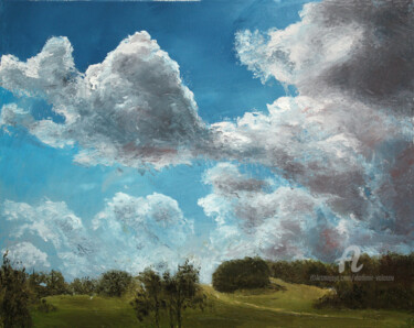 Painting titled "Windy day" by Vladimir Volosov, Original Artwork, Oil Mounted on Wood Stretcher frame