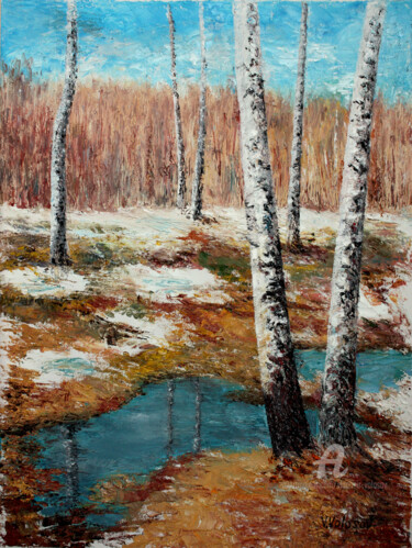 Painting titled "Awaiting Spring. Ож…" by Vladimir Volosov, Original Artwork, Oil Mounted on Wood Stretcher frame