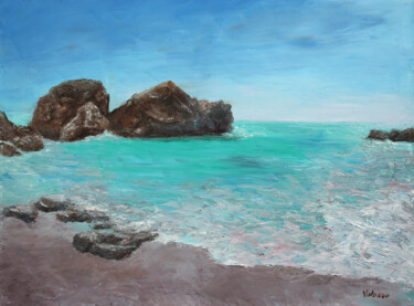 Painting titled "Turquoise water of…" by Vladimir Volosov, Original Artwork, Oil Mounted on Wood Stretcher frame