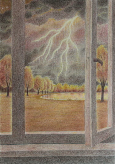 Рисунок под названием "Вечер. Гроза наступ…" - Vladimir Vp, Подлинное произведение искусства, Цветные карандаши